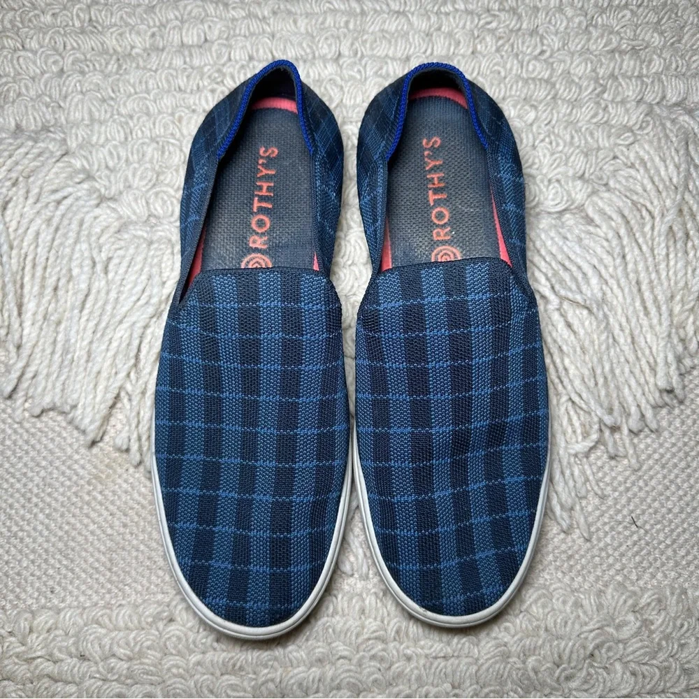 ROTHY'S blue plaid The Sneaker slip on sneakers 10.5 RETIRED